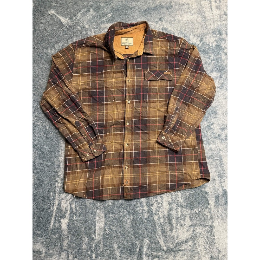 Legendary Whitetails Men's Casual Button-Down Flannel 2XL Brown Plaid Cotton